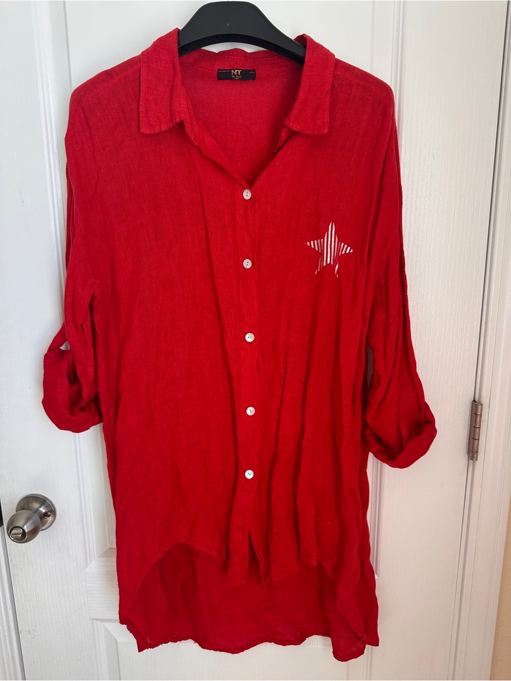 NT Women’s 100% Linen Red Star Dreamcatcher Shirt Made in Italy Boho M/L